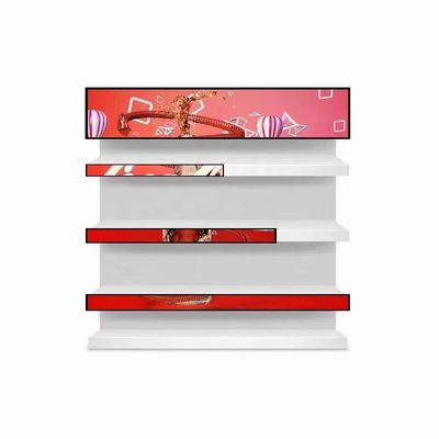 exhibición ultra ancha publicitaria interior del lcd de la barra del estiramiento de la pantalla del estante de la tira del reproductor multimedia del supermercado de encargo del tamaño de 23,1 pulgadas