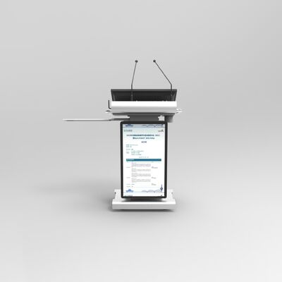 Podio multimedia inalámbrico con pantalla frontal de 32" y podio digital con brillo de 350 nits