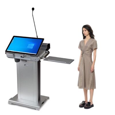 Podio inteligente portátil para auditorio con pantalla frontal de 32" y atril digital de altura ajustable con Intel i5 6.°