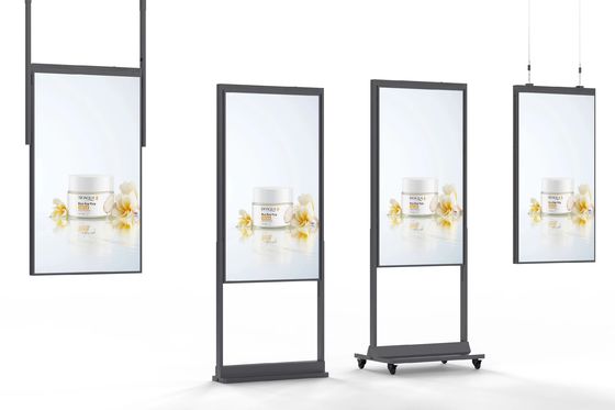 Alto brillo tablero de menú ultra delgado reproductor de publicidad digital pantalla doble ventana colgante pantalla LCD de doble cara