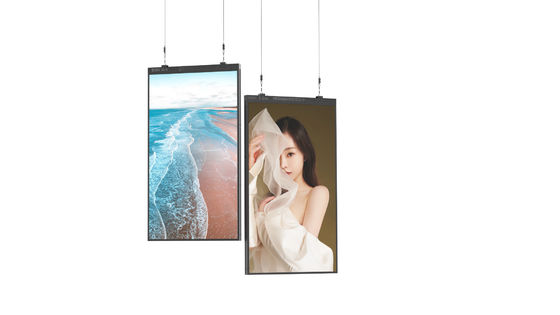 Tienda de 49 pulgadas pantalla de ventana de señalización digital alta luminosidad pantalla LCD colgante