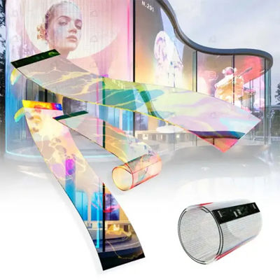 Pantalla de película LED flexible con pantalla transparente plegable con IP65 a prueba de agua para soluciones visuales de exhibición / cartelería / venta al por menor