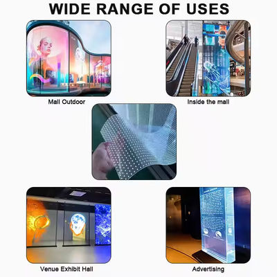 Alta transparencia 85% Película de pantalla LED de vidrio interior de cortina de pared 5000 nits Brillo ultra delgado 3.9mm Diseño tamaño personalizado