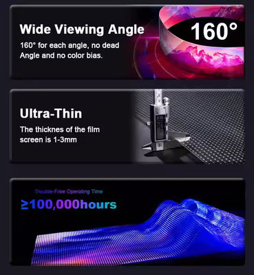 Alta transparencia 85% Película de pantalla LED de vidrio interior de cortina de pared 5000 nits Brillo ultra delgado 3.9mm Diseño tamaño personalizado