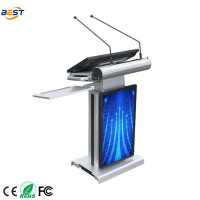Podio multimedia eléctrico con AIO táctil de 23.6 pulgadas y lector inteligente de acero inoxidable y aluminio de aviación