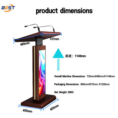 Podium digital con múltiples puntos de papel de aluminio 560 * 1920 Resolución y 256GB de estado sólido Drive Smart Lectern