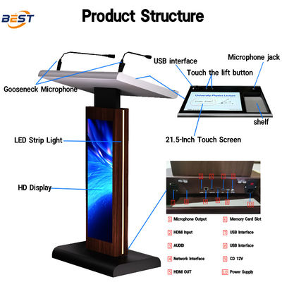 Podium multimedia con Multi Points Foil Touch, Resolución 560*1920 y altavoces de 8Ω incorporados