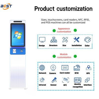 Quiosco de autoservicio de 21,5/27 pulgadas con sistema operativo Android/Windows y pantalla táctil capacitiva de 10 puntos