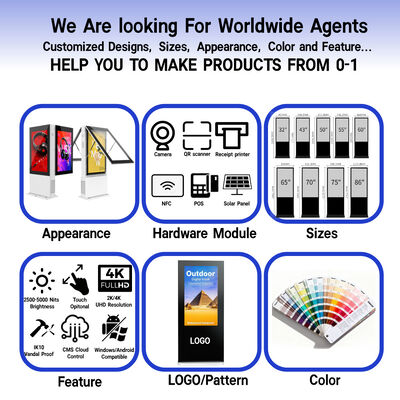 Señalización digital LCD exterior de doble cara con toque capacitivo de 10 puntos y altavoz de 2 * 5W para pantallas interactivas