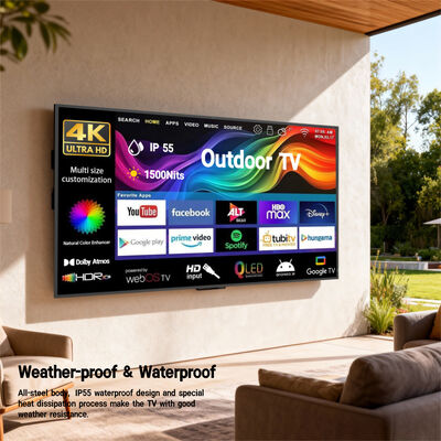 Televisor para exteriores resistente al agua IP55/IP66 con resolución 4K Ultra HD y alto brillo de 1500-3000nits para pantallas comerciales
