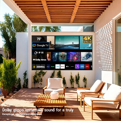 Televisión exterior impermeable con Google TV y pantalla legible a la luz del sol de 1500 a 3000 nits IP55/IP66