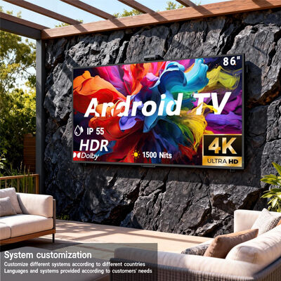 TV para exteriores IP55/IP66 impermeable | Pantalla comercial de alto brillo 4K Google TV de 1500-3000 nits para publicidad