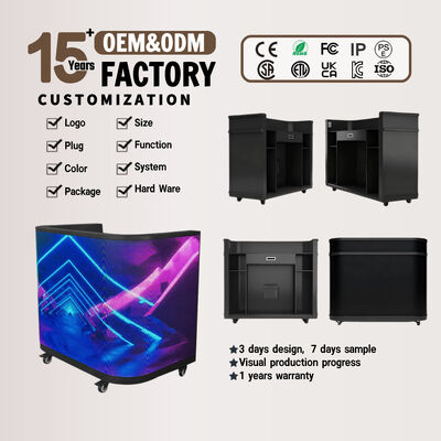 Escritorio de recepción con GOB LED curvado personalizable con altura ajustable para negocios