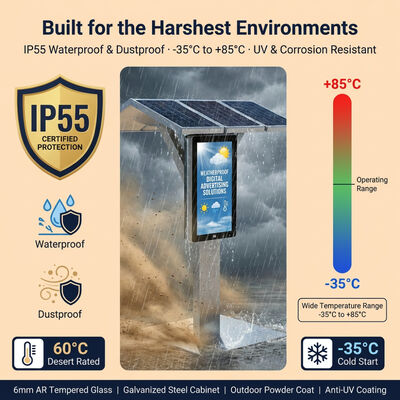 Pantalla publicitaria LED con energía solar con 1500-2000 nit de luz solar legible, batería LiFePO4 y protección IP55