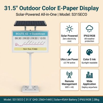 Pantalla de papel electrónico CMYKW de 31,5 pulgadas con protección IP65 para señalización solar al aire libre