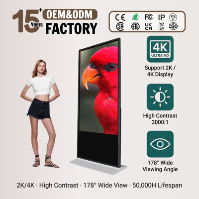 Señalización digital LCD de pie para interiores | Quiosco de pantalla táctil 4K