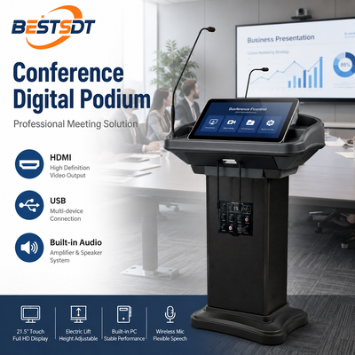 SDT 500Y 21.5 pulgadas Smart Digital Podium Flip Touch Screen eléctrico Micrófono de cuello de ganso Lecturón multimedia