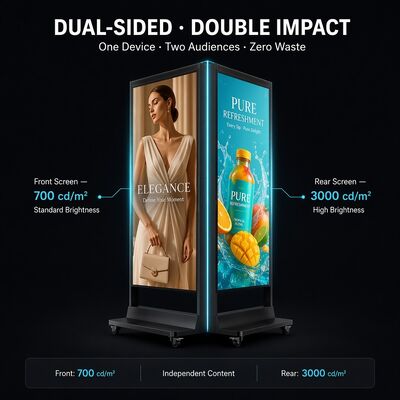 43 49 55 65 Inch Dual Sided Digital Signage 3000 Nits IPS Panel Floor Stand Ceiling Hanging Portrait Advertising Display