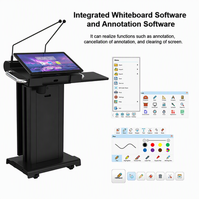 Atril digital negro, elevador eléctrico de 730 x 500 x 1050 mm, podio de metal de 200 mm con interfaz HDMI USB XLR
