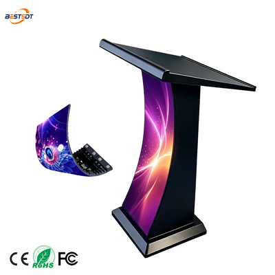 Atril LED curvo GOB de alto brillo, 450-650nit, pantalla de 3840Hz, 12-16 bits, control inteligente inalámbrico en escala de grises