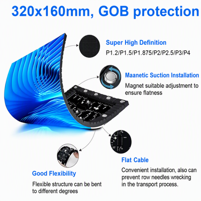 GOB LED Atril Pantalla P1.8 IP43 Panel Flexible Curvo 3840Hz Plug Play para Conferencia de Prensa Sala de Conferencias