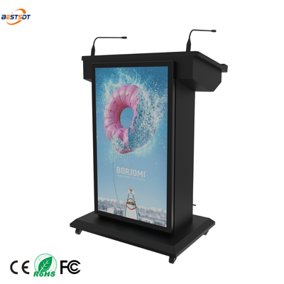 Display de pantalla doble Smart Podium HDMI Entrada USB Multi Display 2 Micrófonos de cuello de ganso Apoyo PA