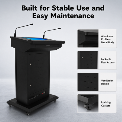 Display de pantalla doble Smart Podium HDMI Entrada USB Multi Display 2 Micrófonos de cuello de ganso Apoyo PA