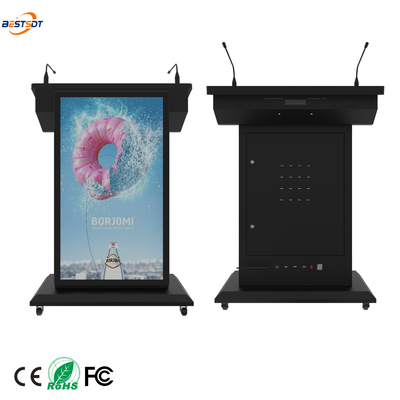 Atril Digital de Pie con Pantalla Frontal de 43 Pulgadas y Pantalla Táctil de 21.5 Pulgadas para Salas de Formación