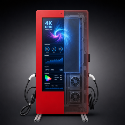 Cargador de Vehículos Eléctricos AC Nivel 2 de 19.2kW SAE J1772 Pantalla Publicitaria LCD para Exteriores OCPP 1.6J Estándar de EE. UU. 80A