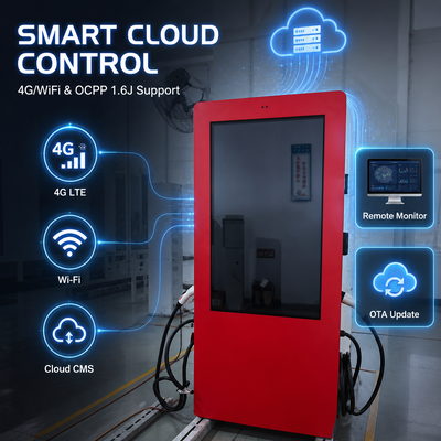 Cargador de Vehículos Eléctricos AC Nivel 2 de 19.2kW SAE J1772 Pantalla Publicitaria LCD para Exteriores OCPP 1.6J Estándar de EE. UU. 80A