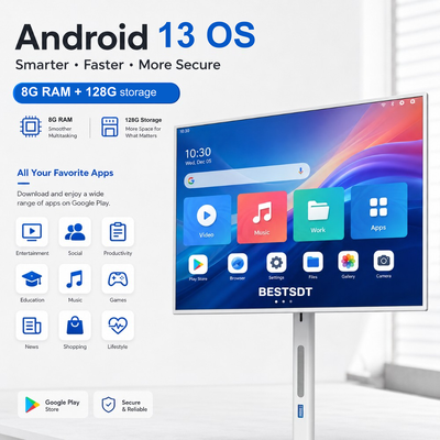 Pantalla Inteligente Móvil con Batería de 32 Pulgadas Android 13, Señalización Digital Táctil 4K IPS 8GB 128GB