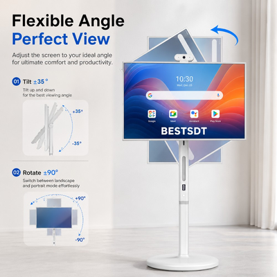 Pantalla Inteligente Móvil con Batería de 32 Pulgadas Android 13, Señalización Digital Táctil 4K IPS 8GB 128GB