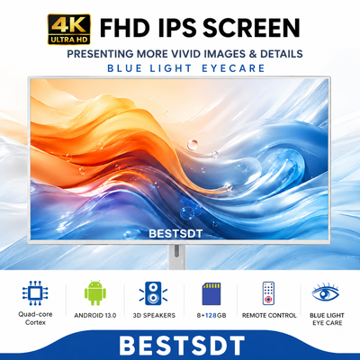Pantalla Inteligente Móvil con Batería de 32 Pulgadas Android 13, Señalización Digital Táctil 4K IPS 8GB 128GB