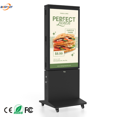 Display digital de cartel exterior de doble cara 1800nit Alimentado por batería 10H señalización portátil IP66 a prueba de agua 43 pulgadas