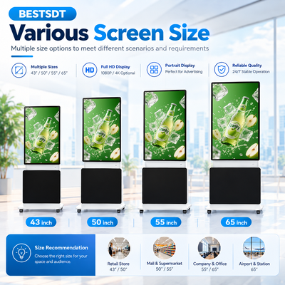 Pantalla táctil de 360 grados giratorio de piso digital de 43 50 55 65 pulgadas 4K Android Windows